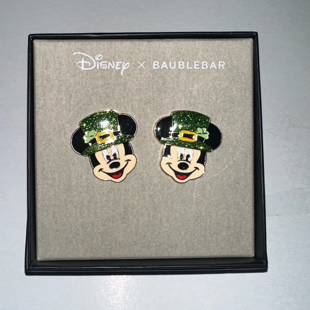 BaubleBar Mickey St. Patrick earrings